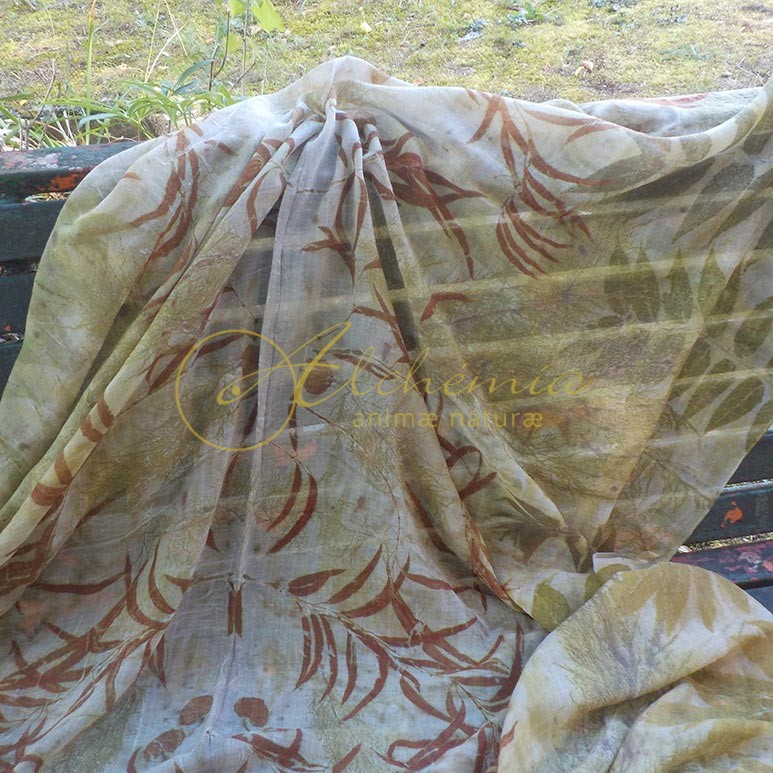 Stola in ecoprint lana e seta